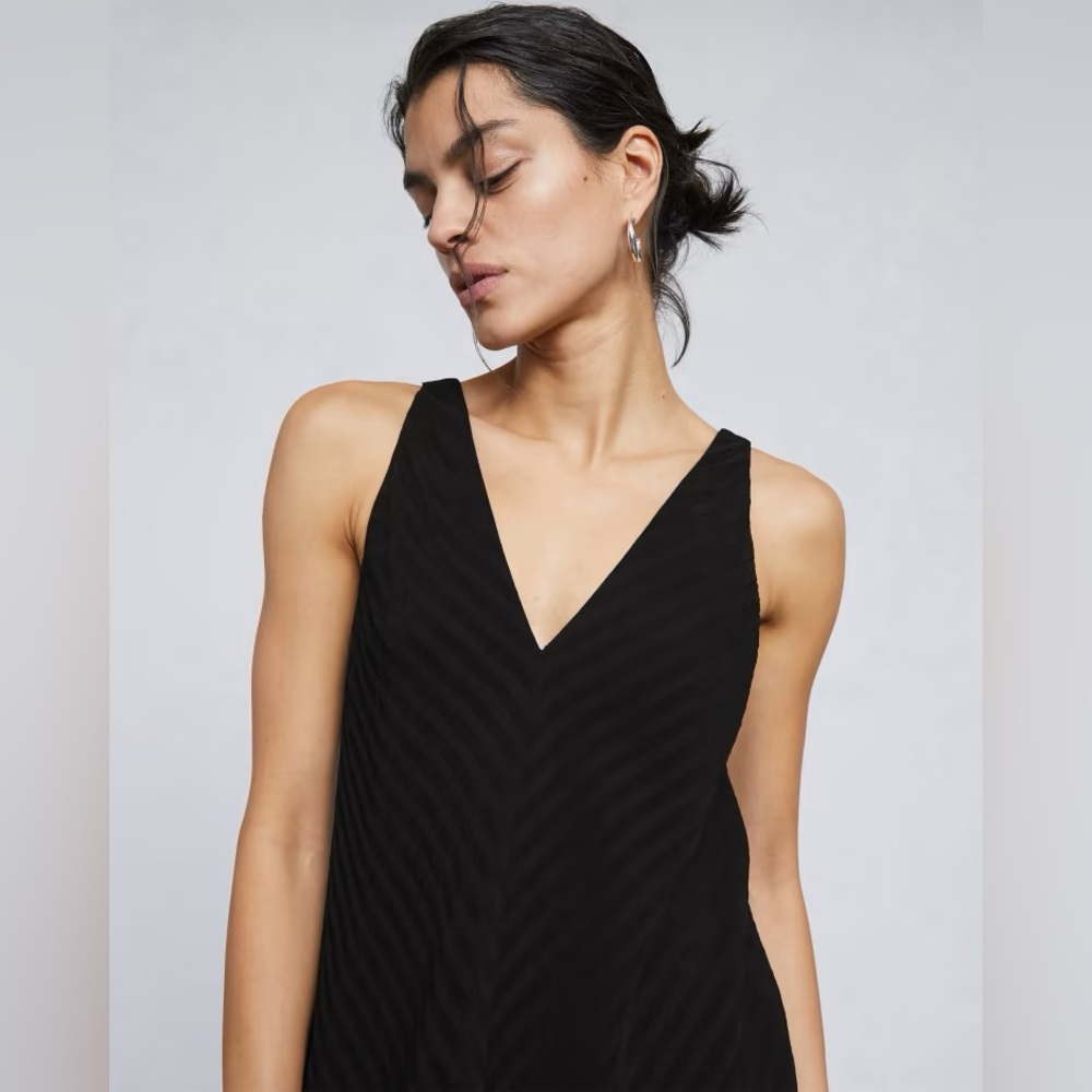 🖤EVERLANE THE CITY STRIPE MIDI DRESS IN BLACK 4 - Picture 2 of 10